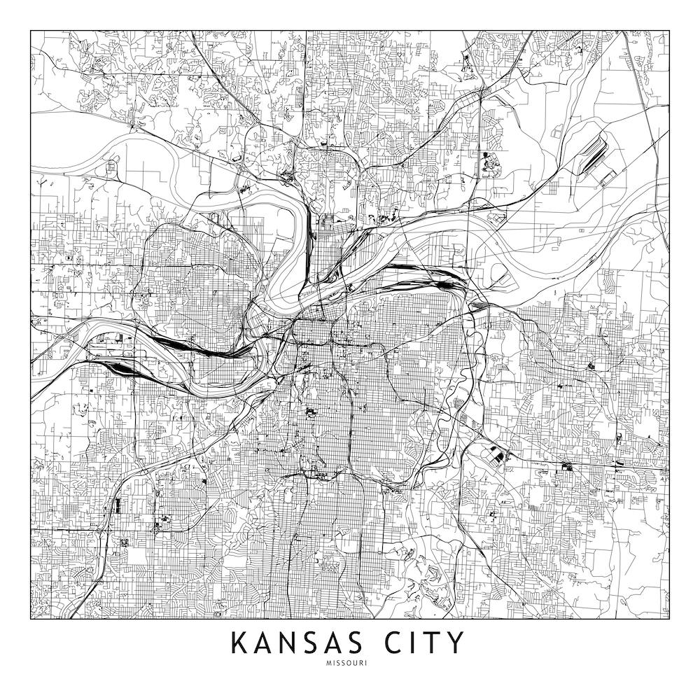 Kansas City White Map Square