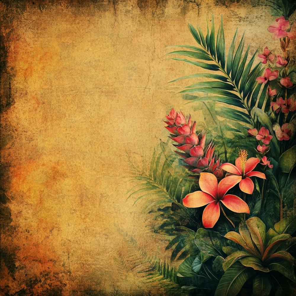 Grunge Background With Tropical Flowers Art