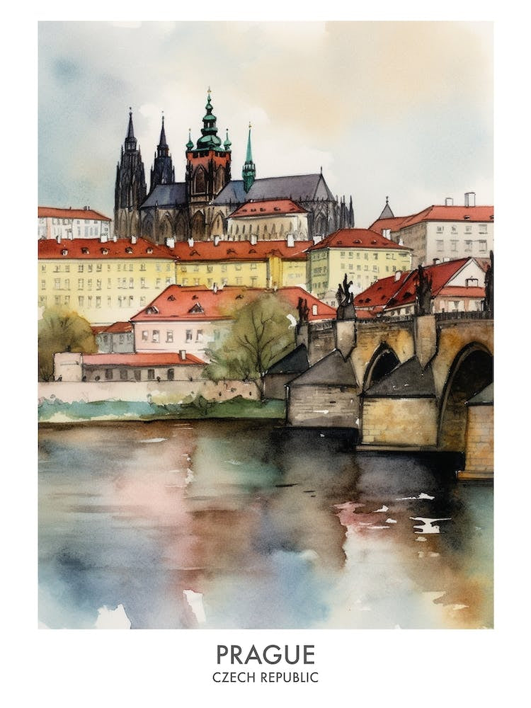 Prague Watercolour Travel Poster 2