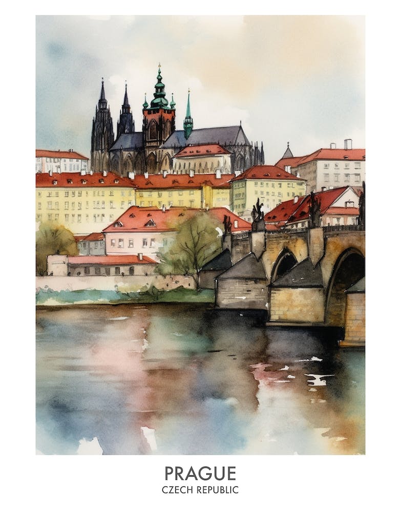 Prague Watercolour Travel Poster 2