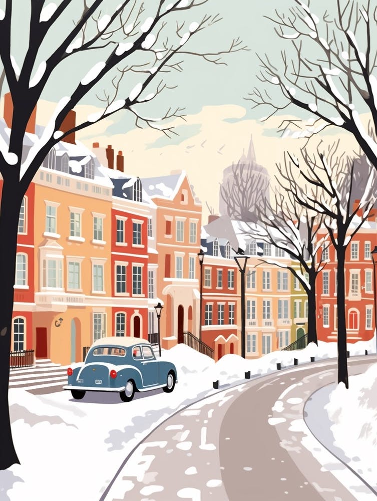 Vintage Winter Travel Illustration Richmond England 2