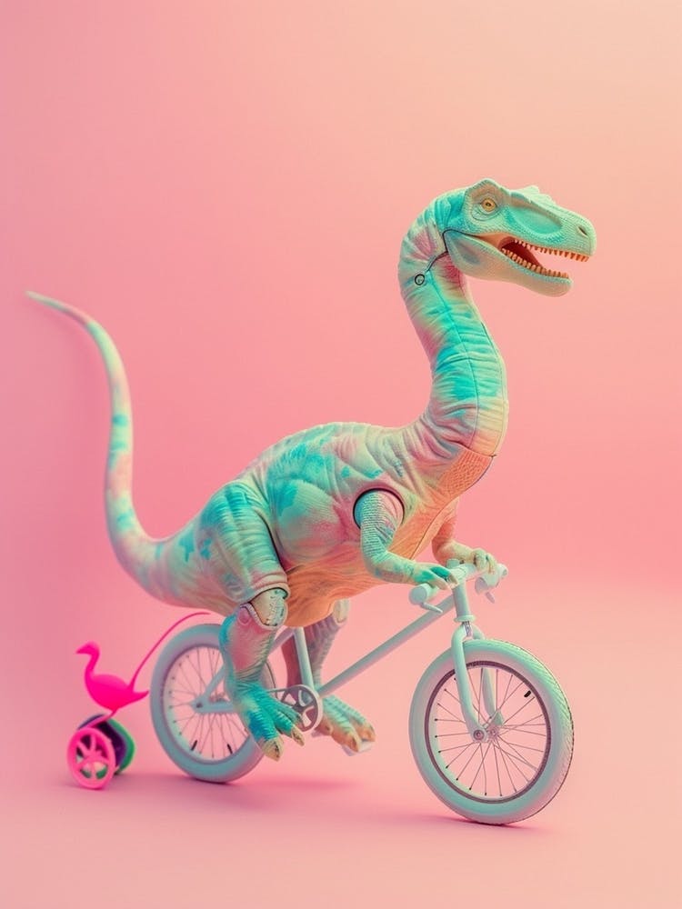 Pastel Toy Dinosaur On A Bike 2