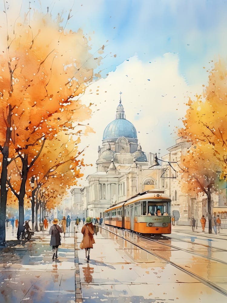 Belgrade Serbia In Autumn Fall, Watercolour 3
