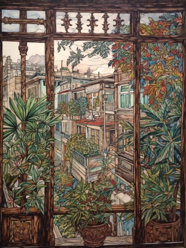 A Window View Of Buenos Aires In The Style Of Art Nouveau 4