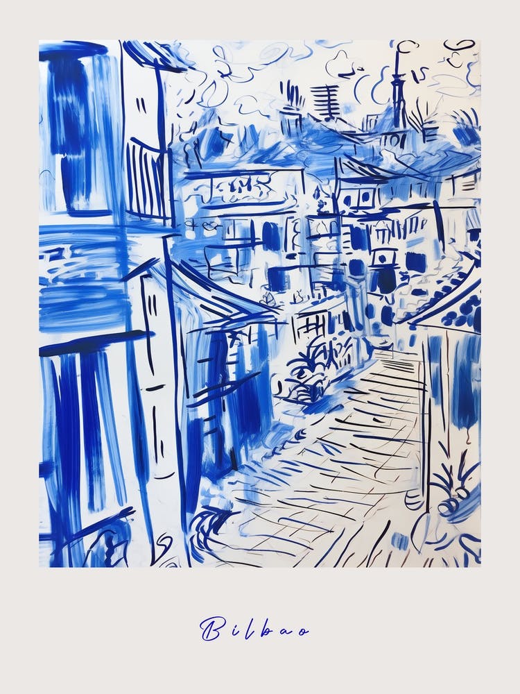 Bilbao Espagne - Affiche Dessin Bleu Méditerranéen