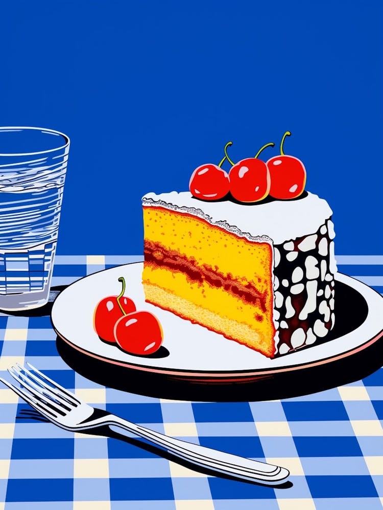 Cake With Cherries On Top Blue Checkerboard