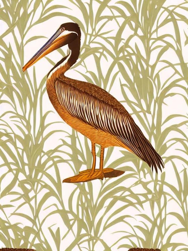 Brown Pelican William Morris Style Bird