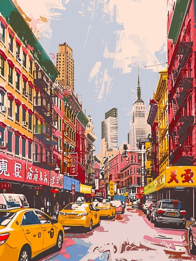 Chinatown New York Colourful Silkscreen Illustration 4