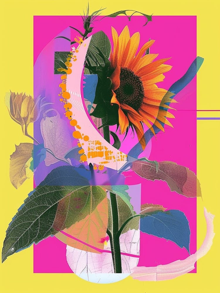 Sunflower 1 Neon Flower Collage