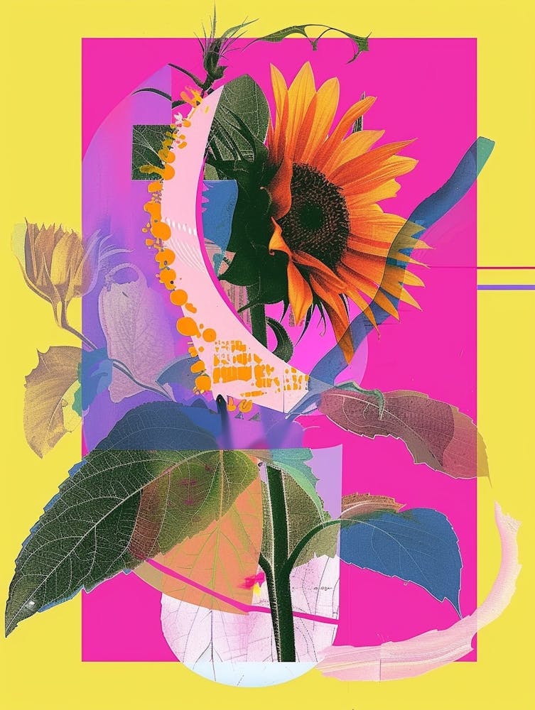 Sunflower 1 Neon Flower Collage