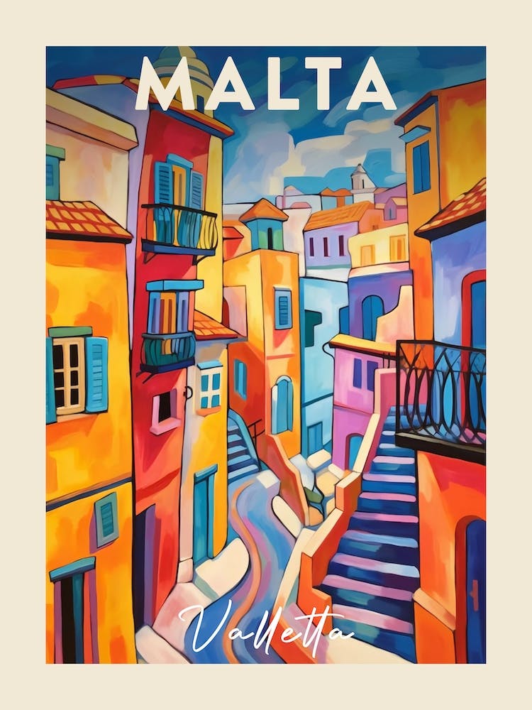 Valletta Malta 4 Fauvist Painting Travel Poster