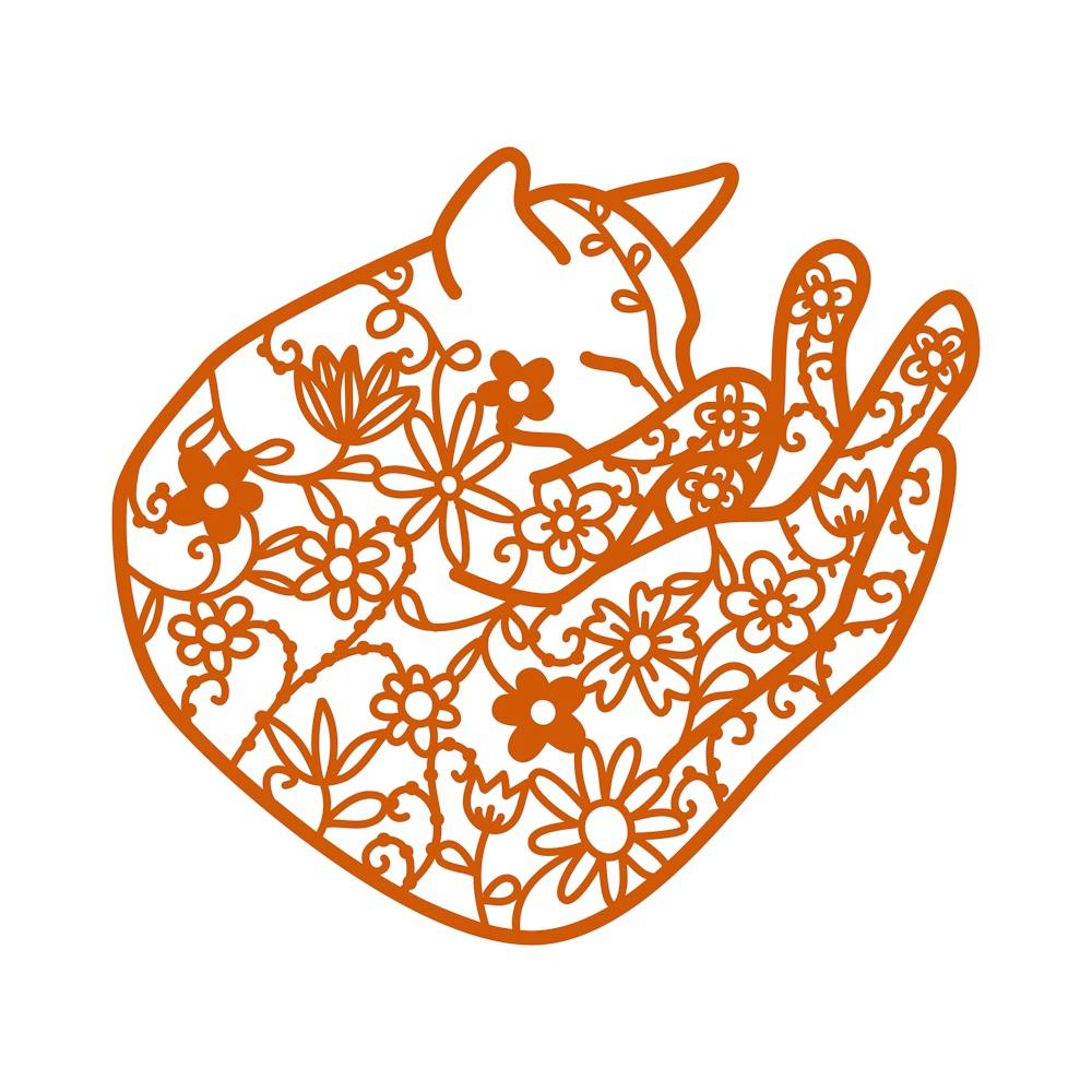 Sleeping Cat With Flowers Papercut