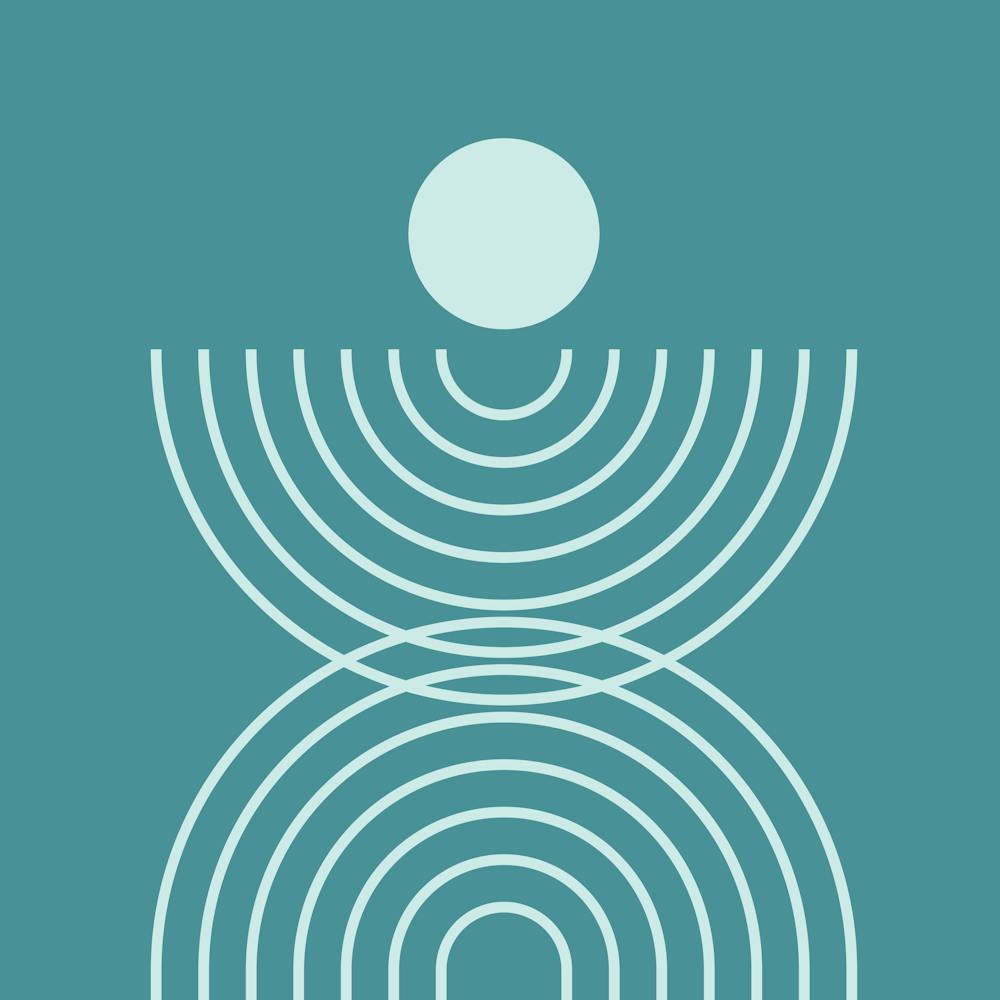 Midcentury Modern Rainbow Arch Sun Abstract A8 In Teal Green 02