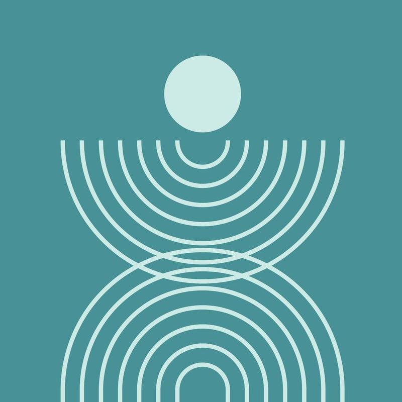 Midcentury Modern Rainbow Arch Sun Abstract A8 In Teal Green 02