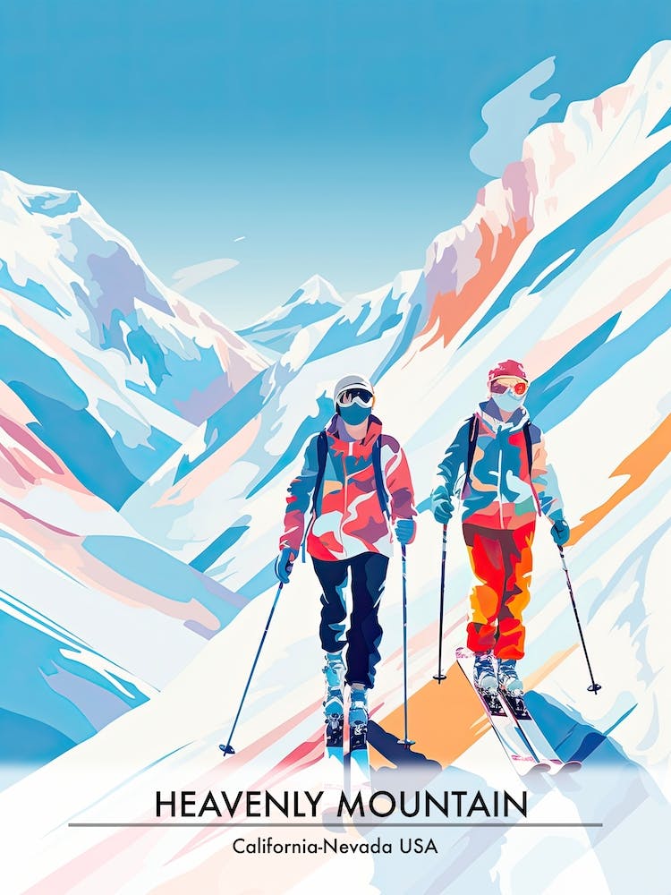 Heavenly Mountain   California Nevada Usa, Ski Resort Poster Illustration 1