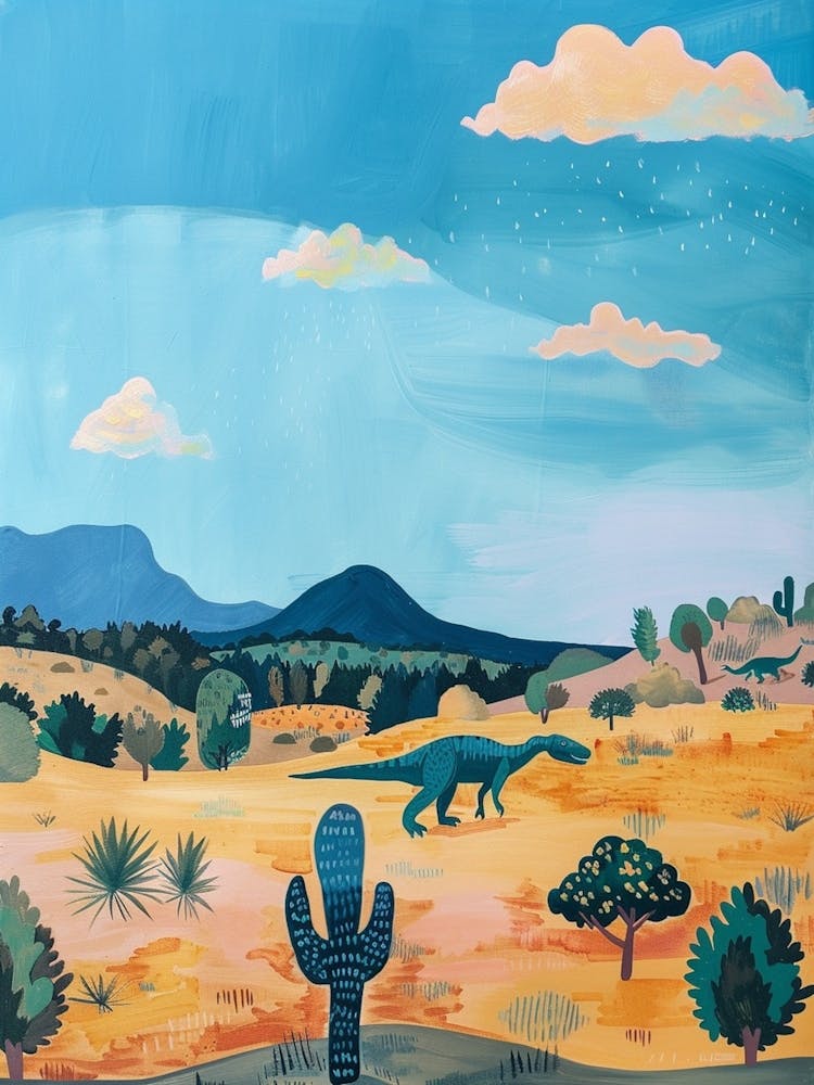 Dinosaur In The Desert With Clouds