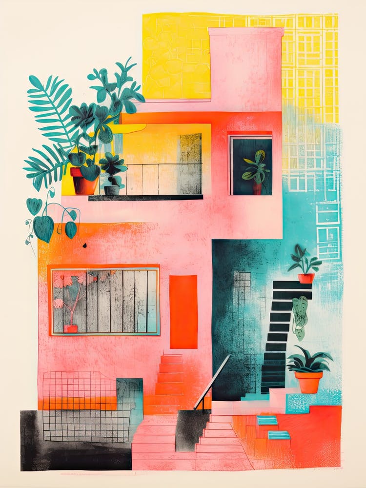 A House In Barcelona, Abstract Risograph Style 7