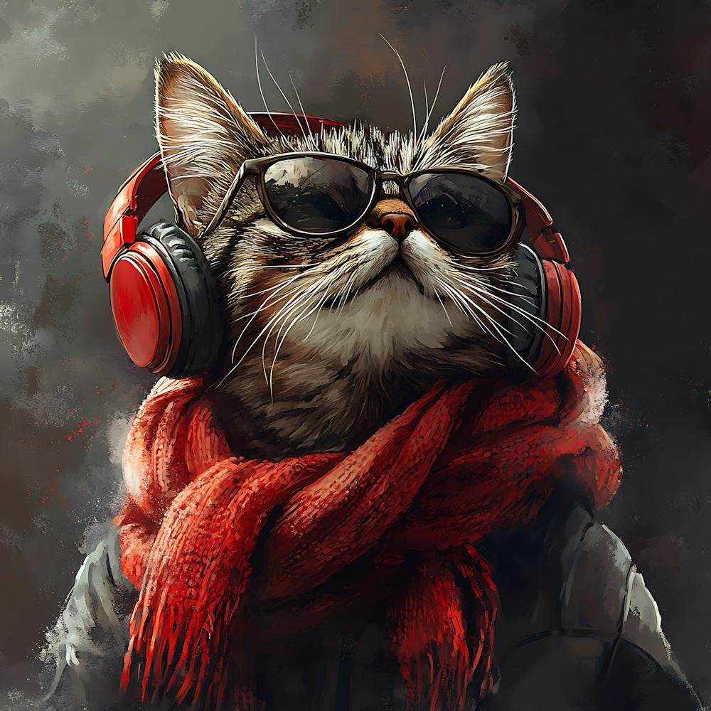 Cool Cat With Headphones Scarf 2