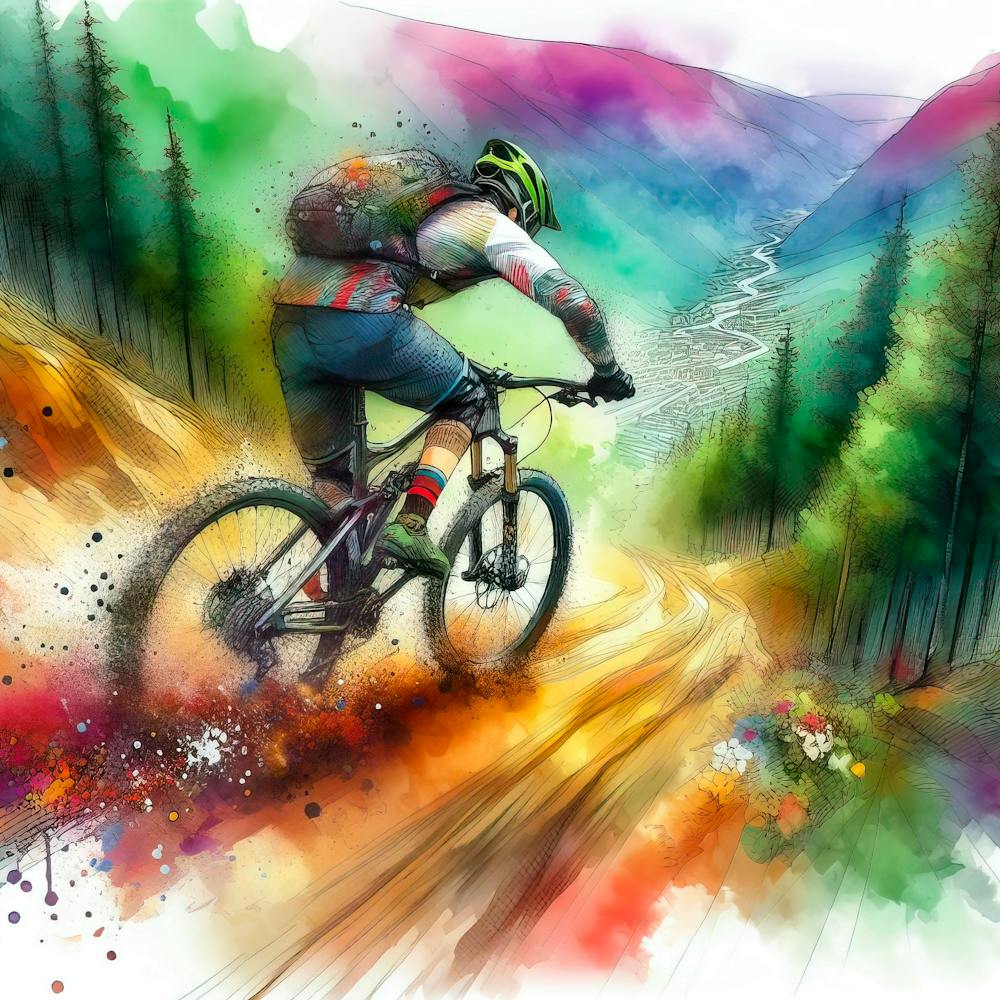 Aquarell Mountainbiker Gemälde