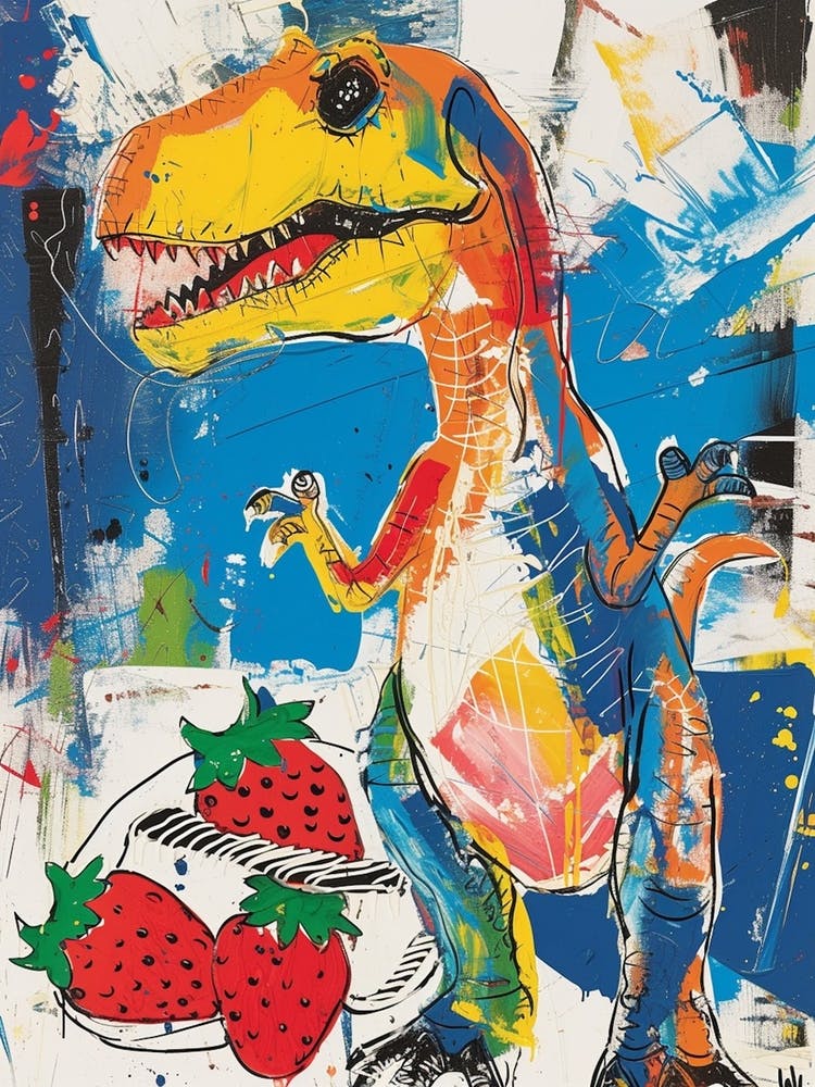 Graffiti Style Dinosaur With Strawberries 1