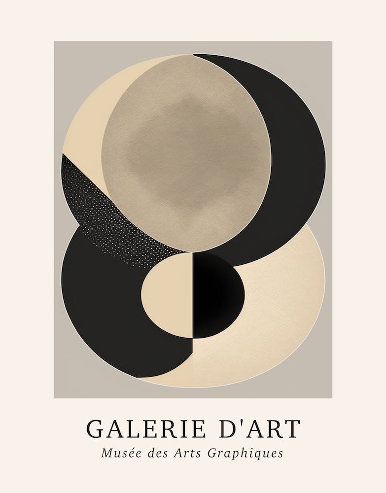 Galerie D'Art Abstract Geometric Circle Beige And Black 2