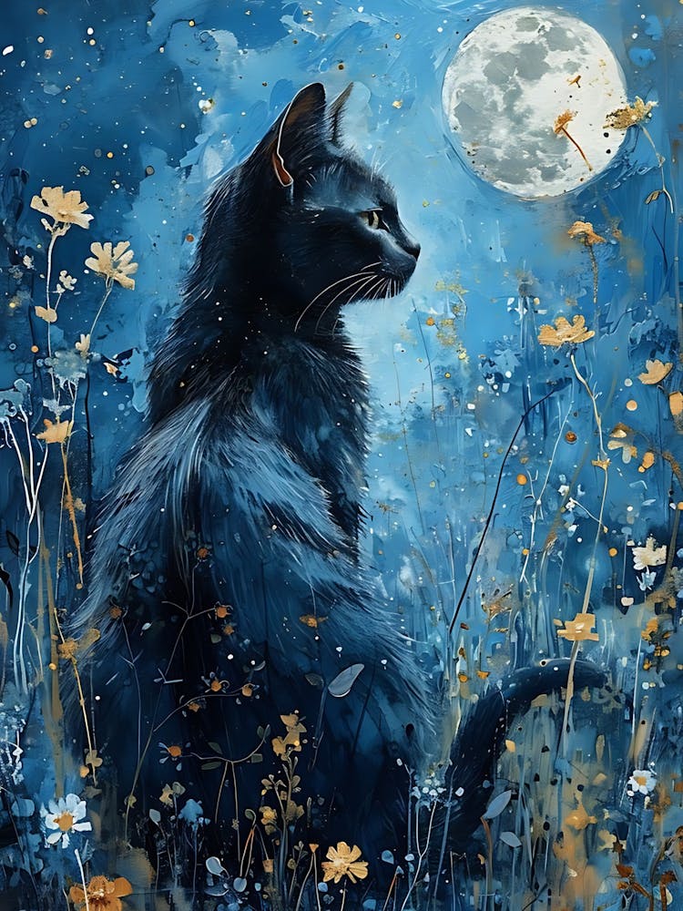 Black Cat In The Moonlight
