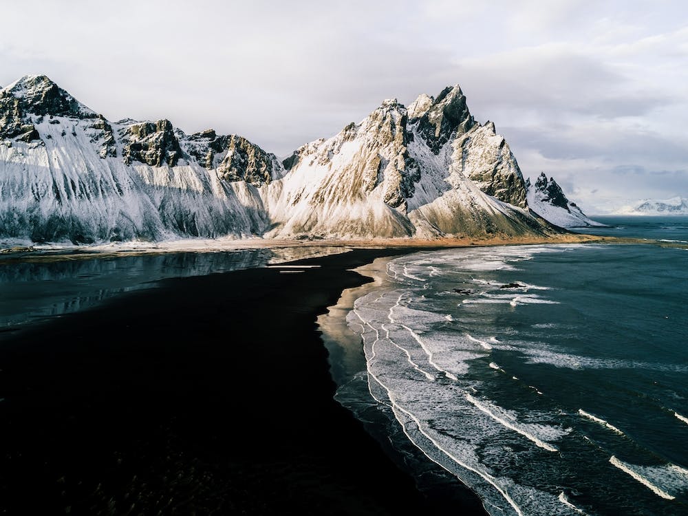 Mountain At A Black Sand Beach In Iceland