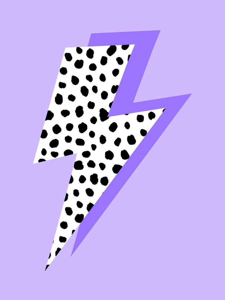 Black and White Spotty Lightning Bolt on Purple