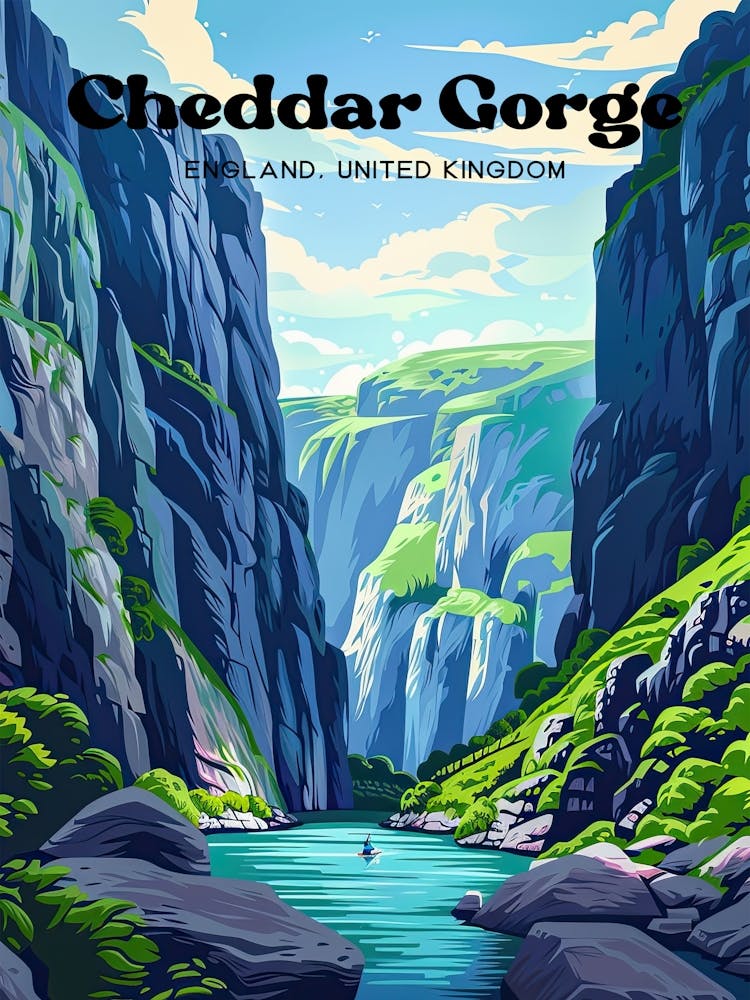 Cheddar Gorge England Mendip Hills Travel Illustration