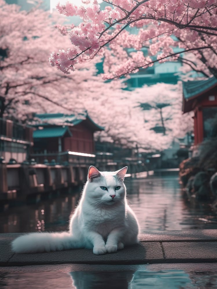 Cat In Cherry Blossoms 5