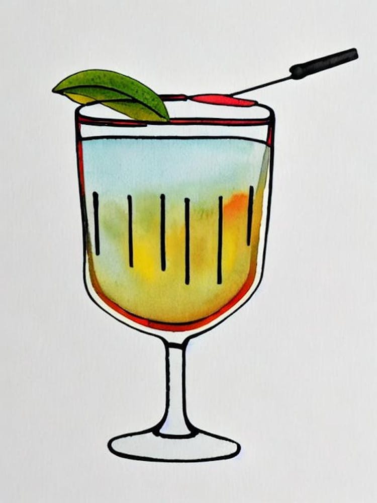 Corpse Reviver #1 Minimal Line Drawing With Watercolour Cocktail Poster