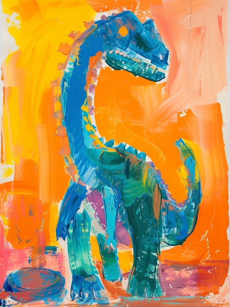 Orange Blue Abstract Dinosaur Portrait 3