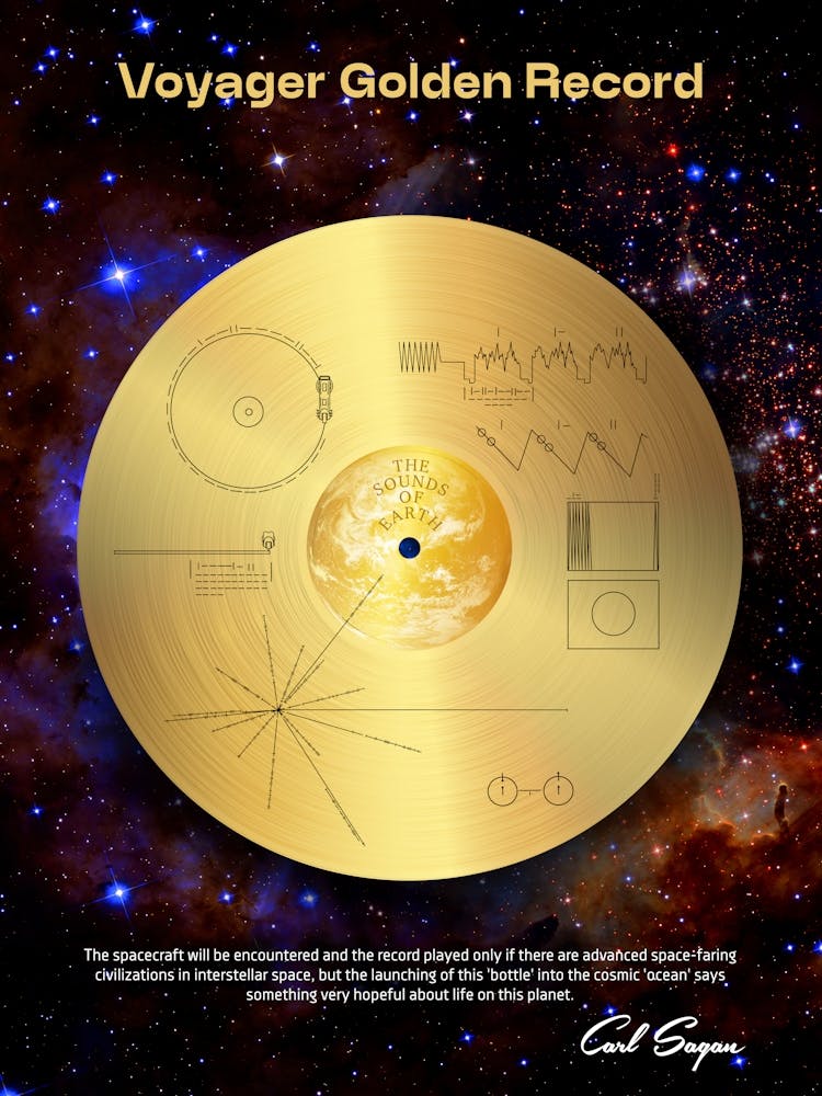 NASA Voyager 1 Golden Record with Carl Sagan quote — Space poster, science print