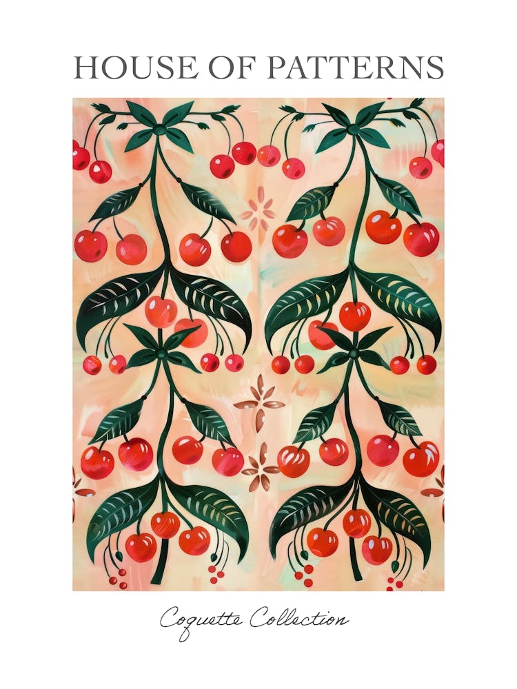 Folk Cherries And Bows 2 Pattern Poster