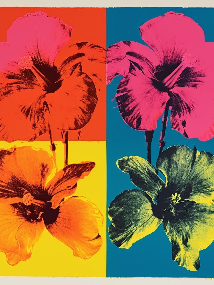Andy Warhol Style Pop Art Flowers Flowers 2 Square
