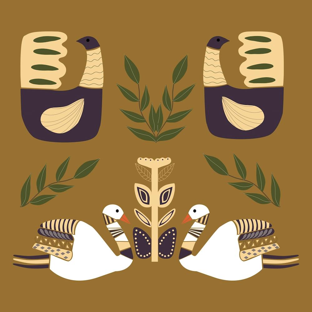 Folkie Elegant Swans And Birds 1