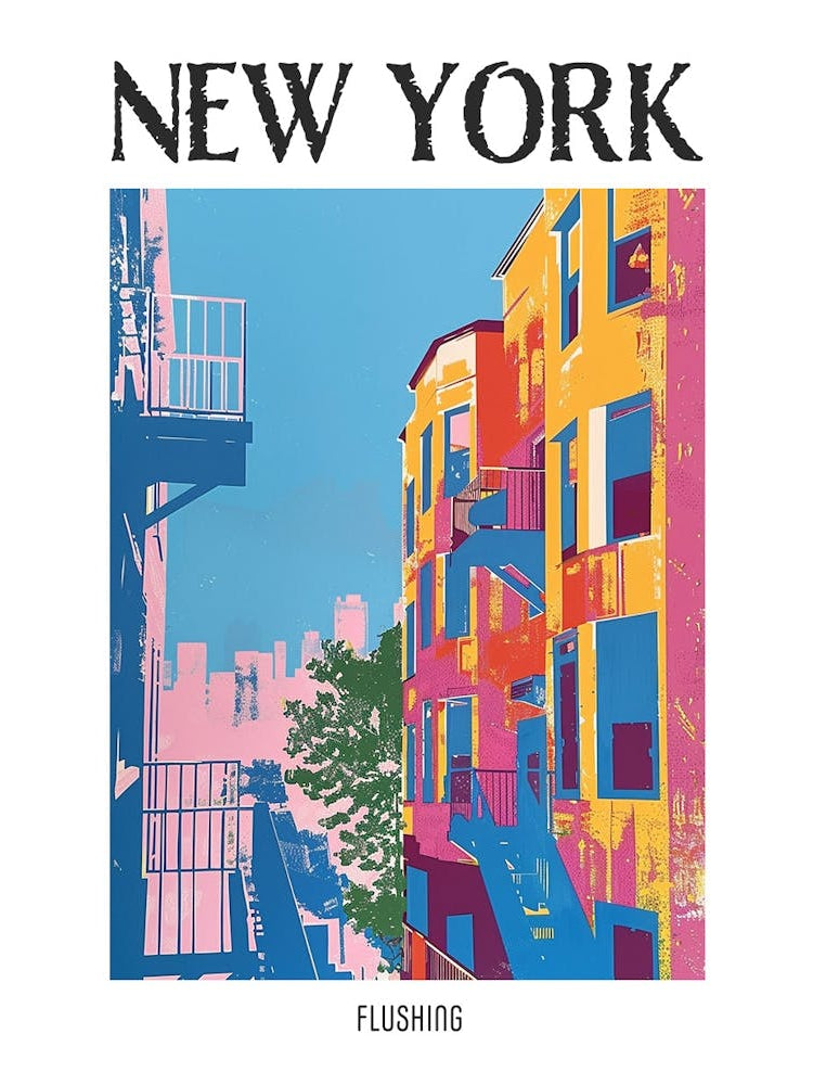 Flushing New York Colourful Silkscreen Illustration 2 Poster