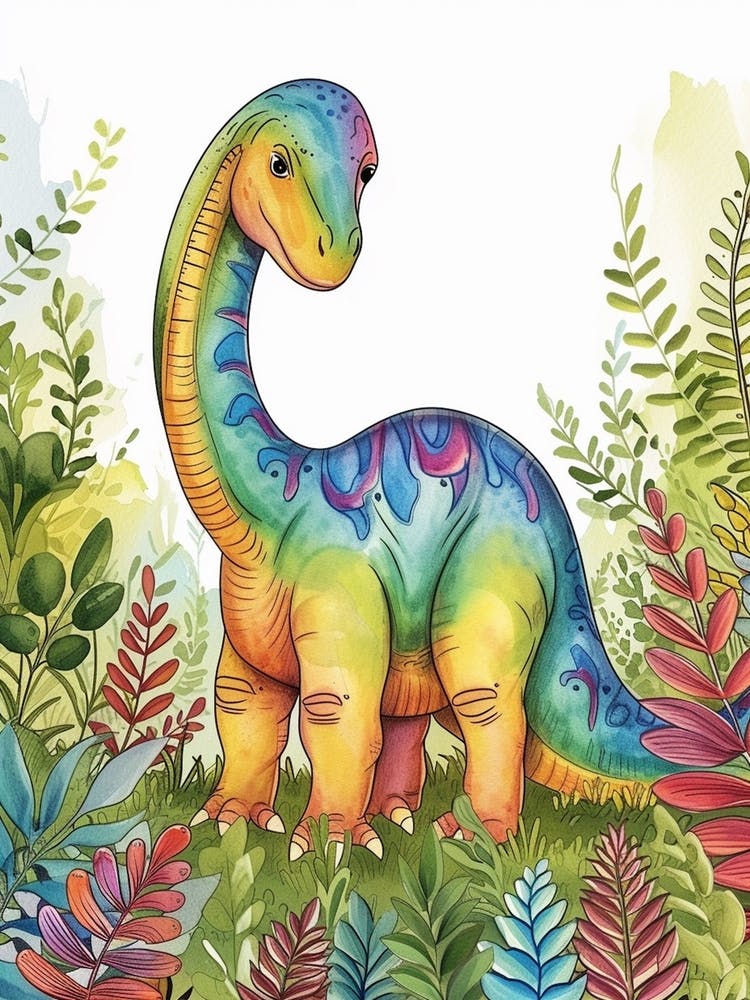 Pastel Rainbow Watercolour Corythosaurus Dinosaur 1