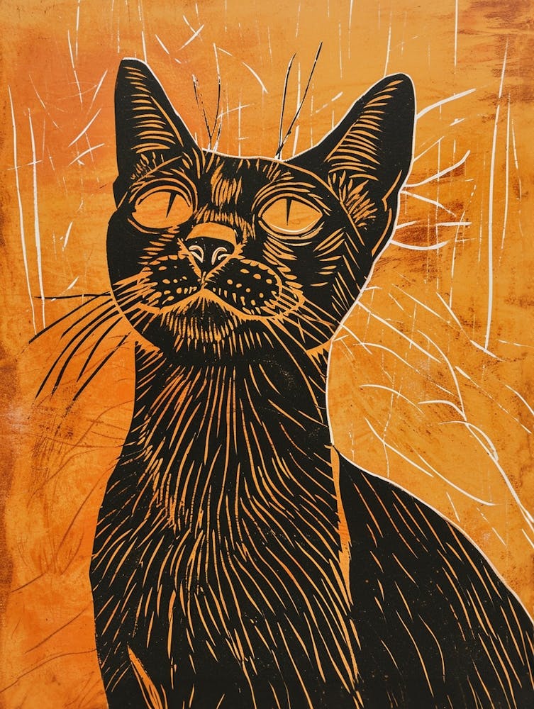 Egyptian Mau Cat Linocut Blockprint 3