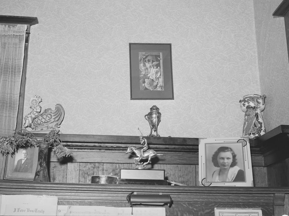 Ornaments On Top Of Piano In Living Room Of Fruit Farmer Placer County, California, These Farmers Have Had