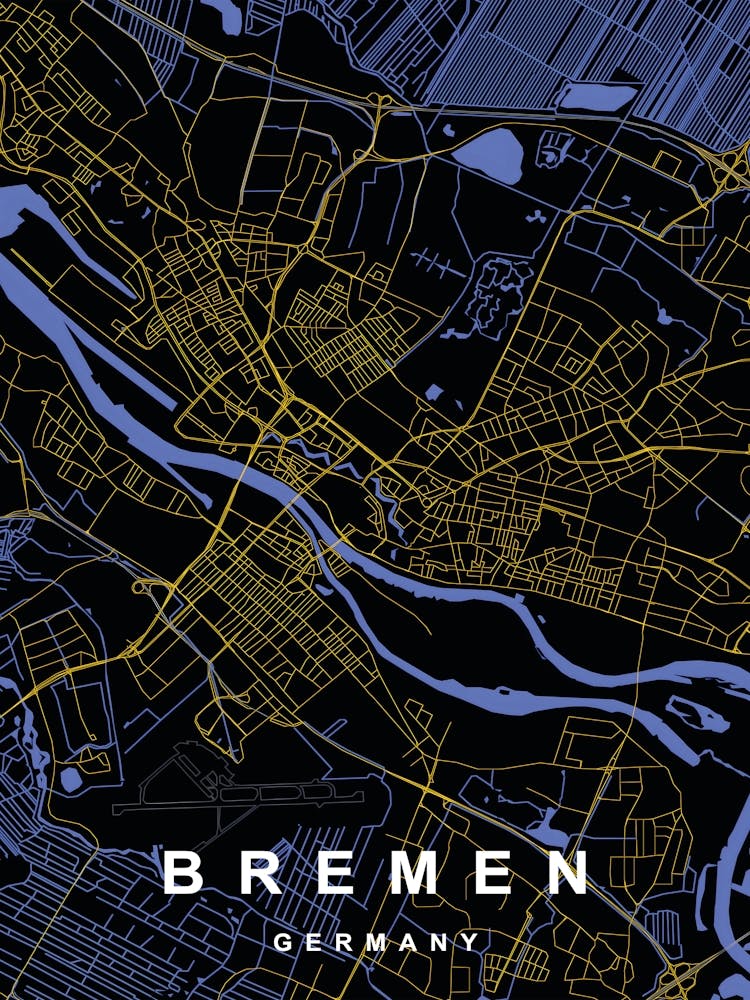 Carte de la Ville de Brême, Allemagne Noir et Or