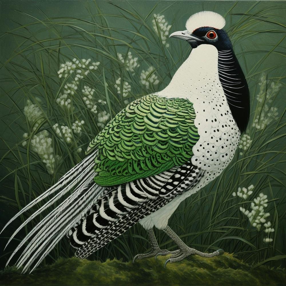 Ohara Koson Inspired Bird Painting Pheasant 8 Square