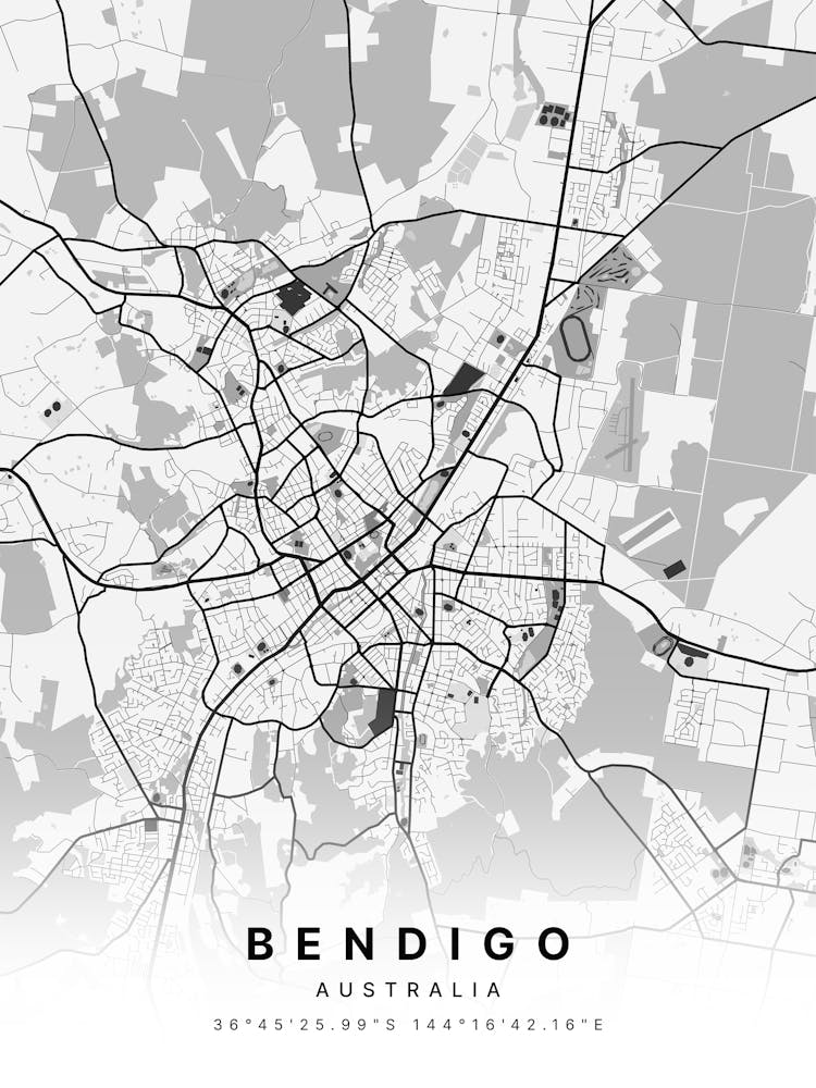 Bendigo Australia White Map