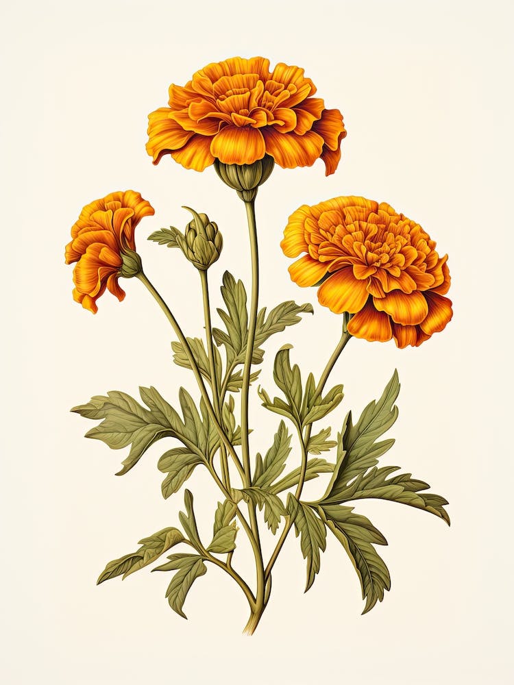 Marigolds Flower Vintage Botanical 1
