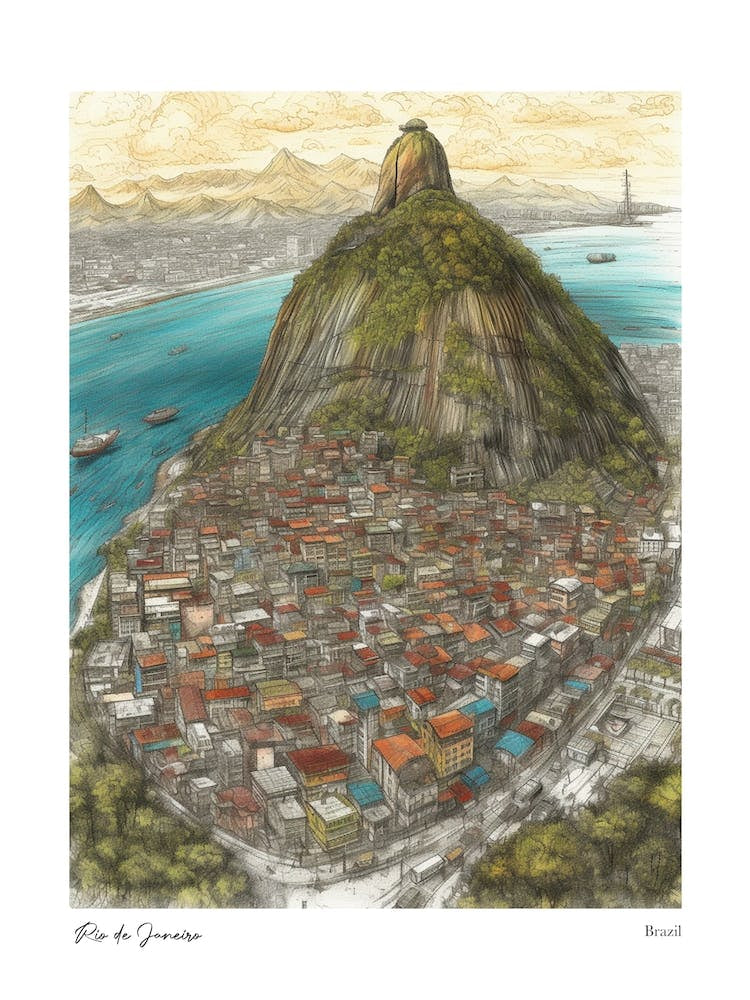 Rio De Janeiro Brazil Drawing Pencil Style 2 Travel Poster
