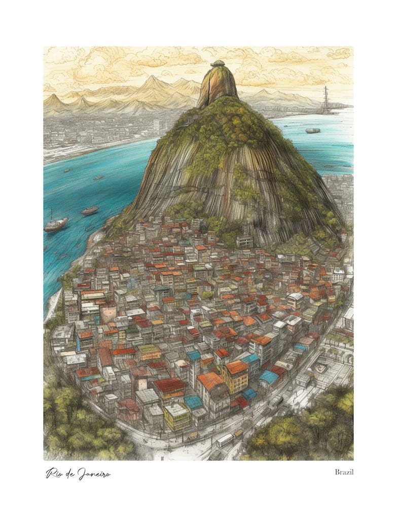 Rio De Janeiro Brazil Drawing Pencil Style 2 Travel Poster