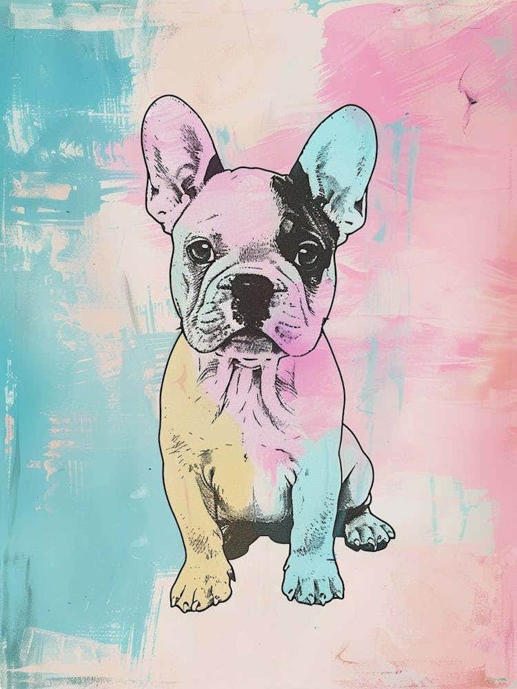 Pastel Watercolour French Bulldog Line Illustration 1