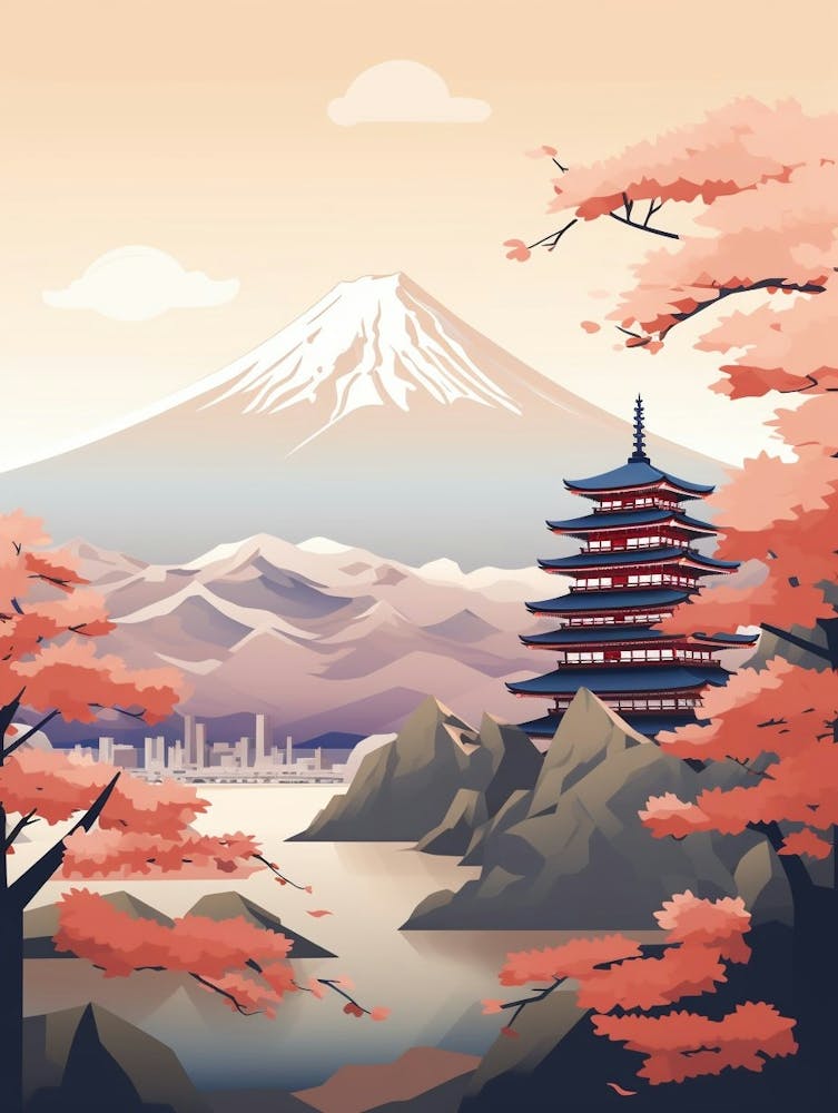 Mountains And Hot Springs Japanese Style Illustration 11