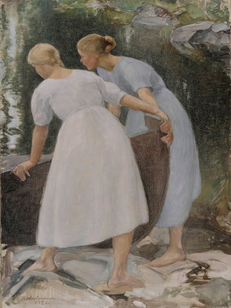 Girls Pushing A Boat (1925), Pekka Halonen