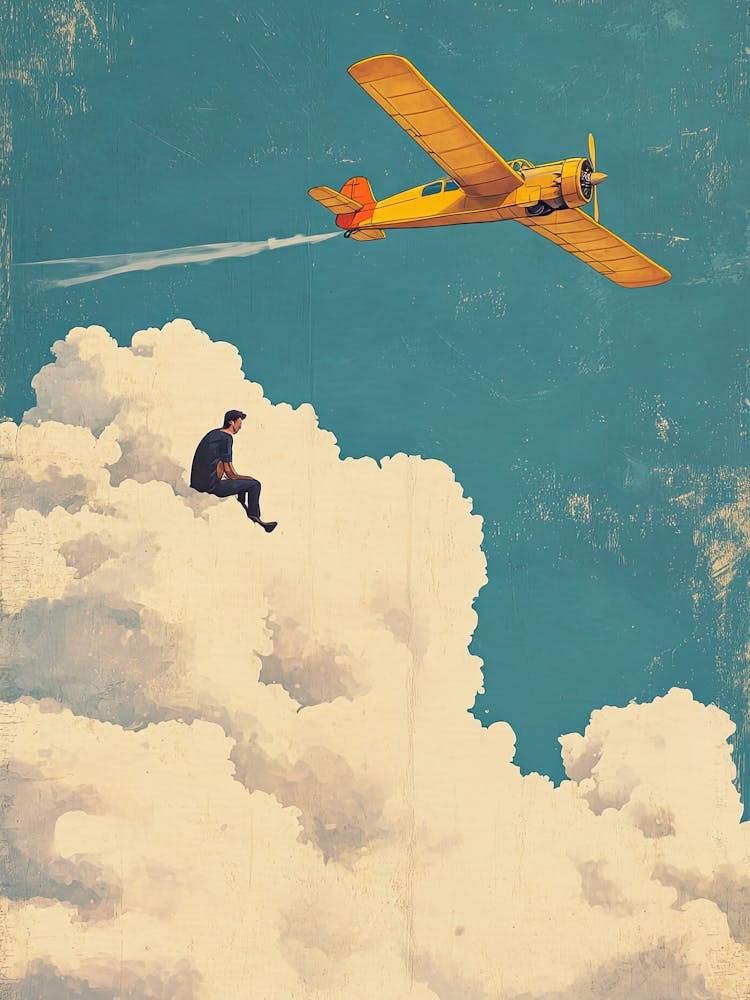 Businessman Flying Over Clouds